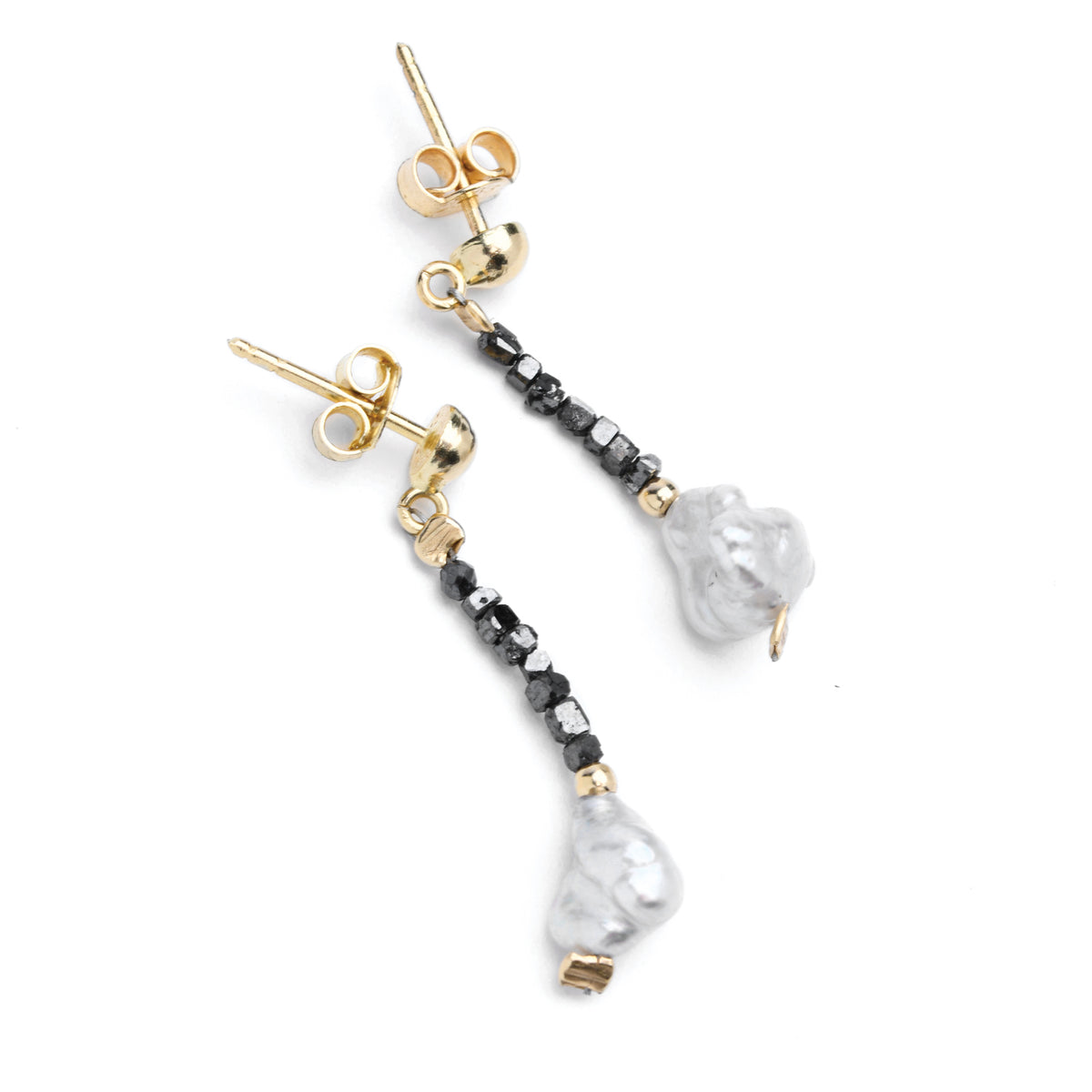 Moon & Stone Siyah Pırlanta ve Keshi İncili Küpe